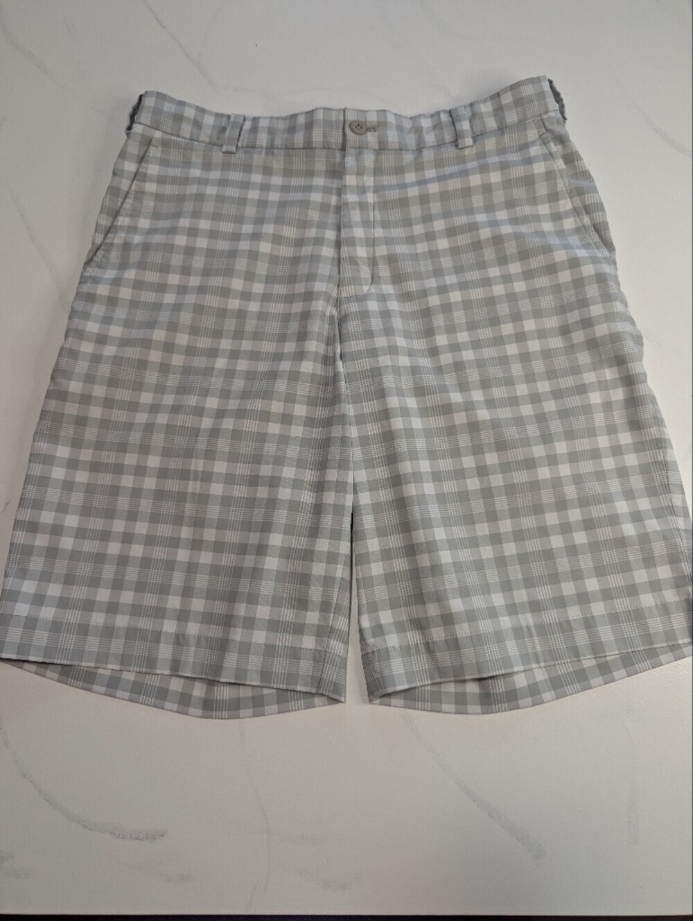 Nike Golf Mens Dri-FIT Plaid Shorts Grey White Medium Size 32